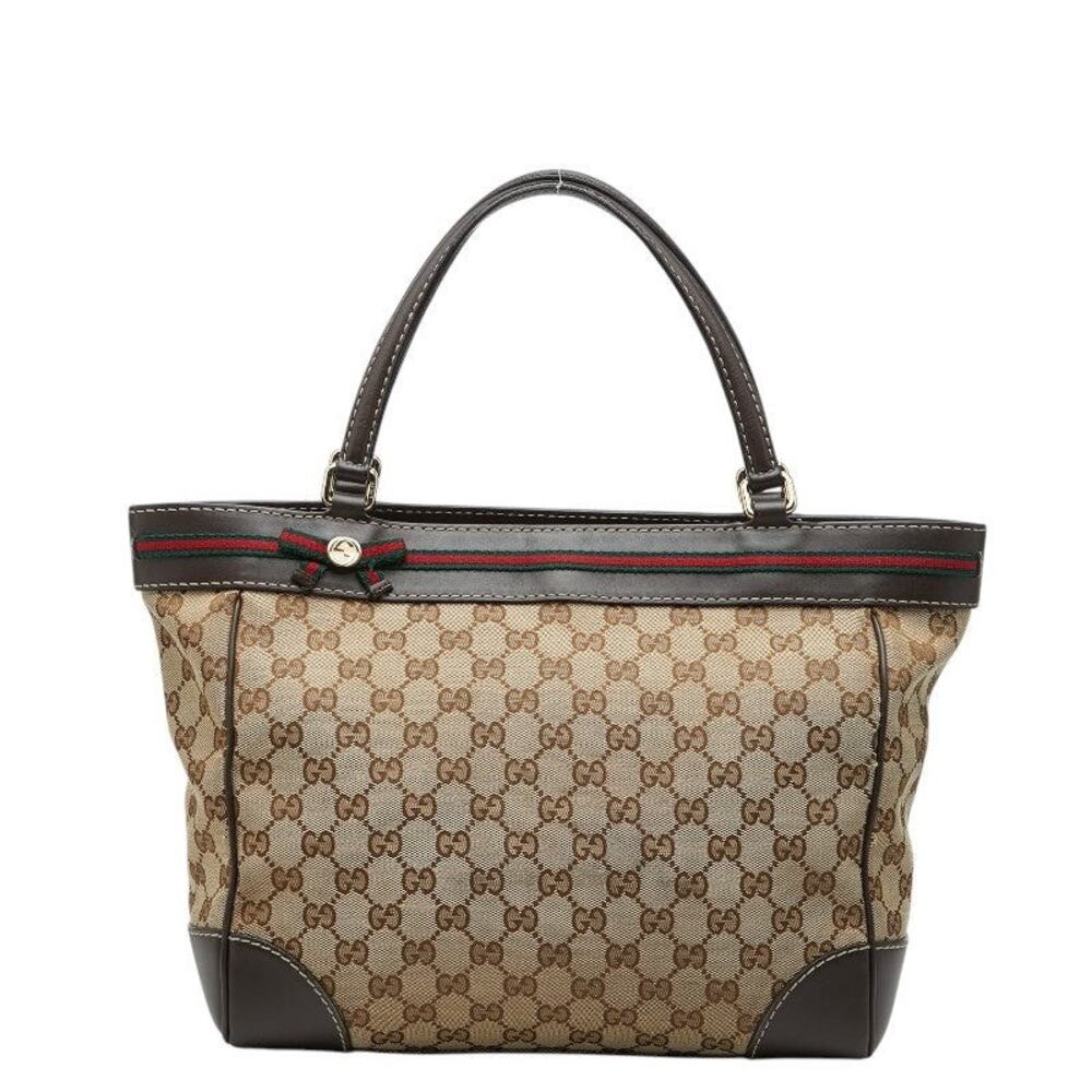 Gucci GG Canvas Web Mayfair Tote Bag Leather Beige